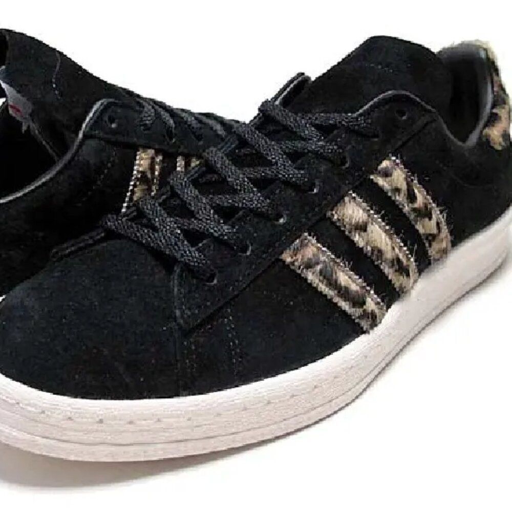 adidas Originals Black Suede Sneakers with Leopard-Print Stripes